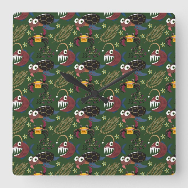 Relógio Quadrado Padrão de animais aquáticos | vida submarina do oc (Frente)