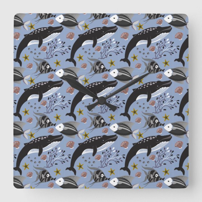 Relógio Quadrado Padrão de animais aquáticos | vida submarina do oc (Frente)