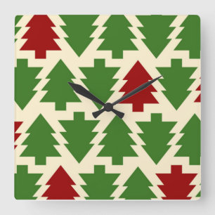 RELÓGIO QUADRADO PADRÃO DE ÁRVORE DE NATAL