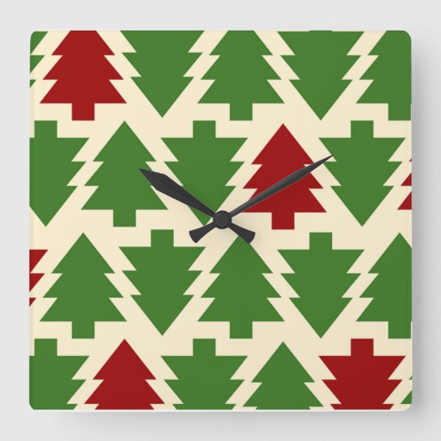 RELÓGIO QUADRADO PADRÃO DE ÁRVORE DE NATAL (Frente)