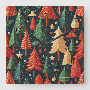 Relógio Quadrado Padrão de Árvore de Natal Ornamental