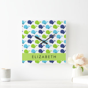 Relógio Quadrado Padrão De Baleias, Baleias Cutas, Seu Nome