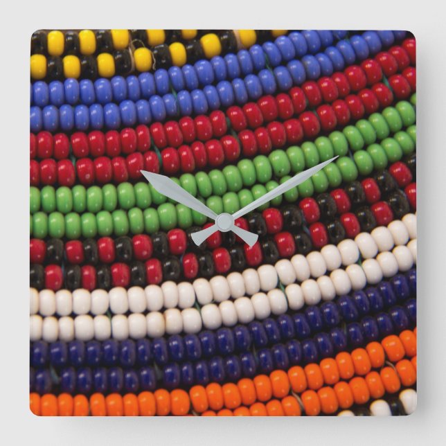Relógio Quadrado Padrão de Bead Tribal Massai (Frente)