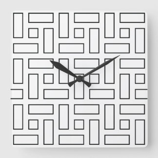 Relógio Quadrado Padrão de Bloco Linear Preto e Branco - Branco