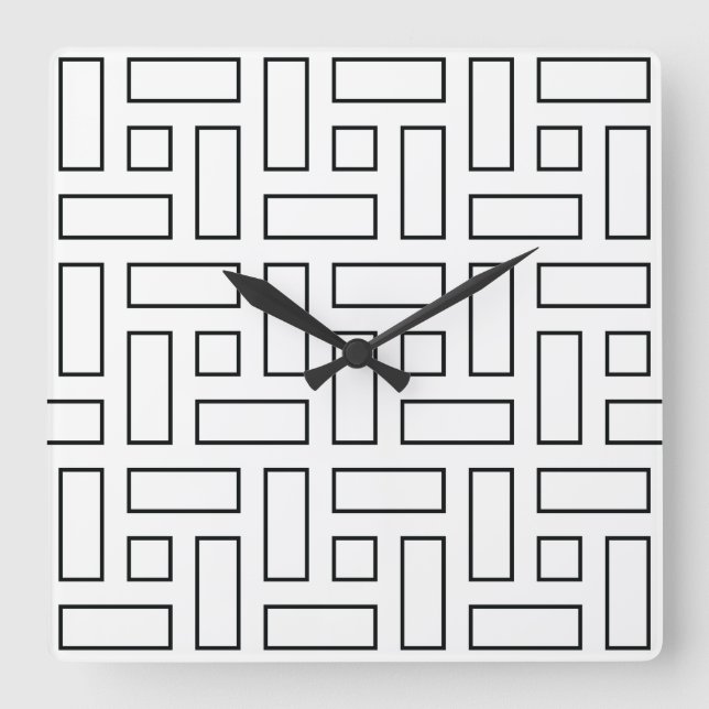 Relógio Quadrado Padrão de Bloco Linear Preto e Branco - Branco (Frente)