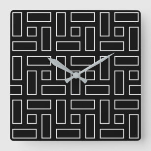 Relógio Quadrado Padrão de Bloco Linear Preto e Branco - Preto