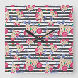 Relógio Quadrado Padrão de brinquedo de madeira para cães puxar