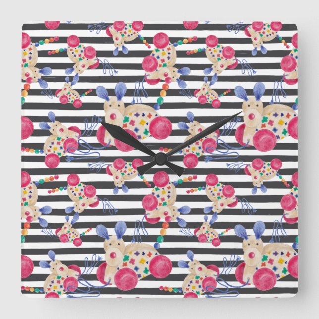 Relógio Quadrado Padrão de brinquedo de madeira para cães puxar (Frente)