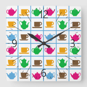 Relógio Quadrado Padrão de bules coloridos