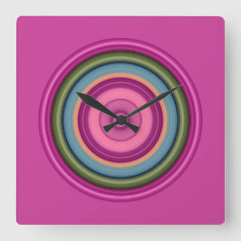 Relógio Quadrado Padrão de Círculo Multicolorido Rosa Quente