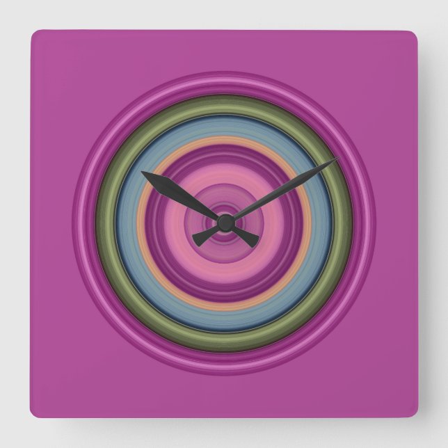 Relógio Quadrado Padrão de Círculo Multicolorido Rosa Quente (Frente)