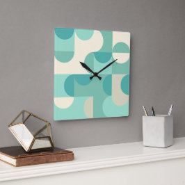 Relógio Quadrado Padrão de Círculos Bege Taupe Azul Teal Verde Mint