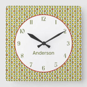 Relógio Quadrado Padrão de Cores Personalizadas do Leite Retro Fun