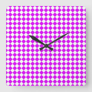Relógio Quadrado Padrão de diamante de xadrez branco roxo
