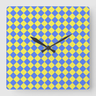 Relógio Quadrado Padrão de diamante do verificador amarelo azul