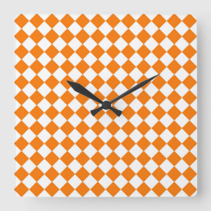 Relógio Quadrado Padrão de Diamante Xadrez Laranja Branco