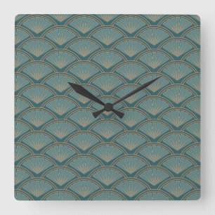 Relógio Quadrado Padrão de estilo Art Deco na cor azul teal