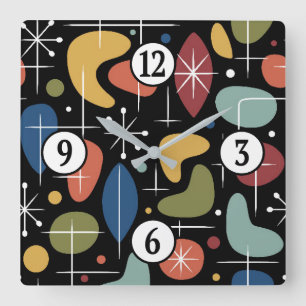 Relógio Quadrado Padrão de explosão de estrelas modernista de meado