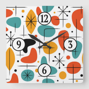 Relógio Quadrado Padrão de explosão em estilo Mid Century Modern