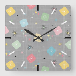 Relógio Quadrado Padrão de Explosões Atômicas com Estrelas Retro Di