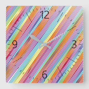 Relógio Quadrado Padrão de faixas coloridas