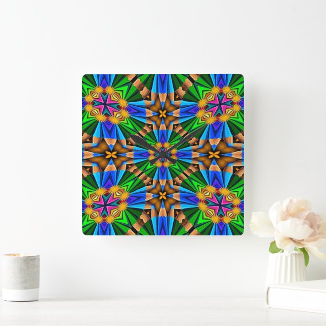 Relógio Quadrado Padrão de Flores de Abstrato exclusivo (Lar)
