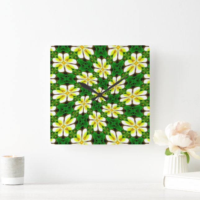 Relógio Quadrado Padrão de Frangipani Amarelo (Lar)