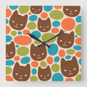 Relógio Quadrado Padrão de Gatos de bolinhas