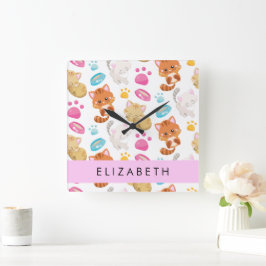 Relógio Quadrado Padrão De Gatos, Gatos Frescos, Gatinho, Patas, Se