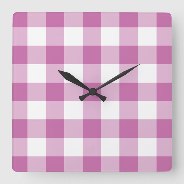 Relógio Quadrado Padrão De Gingham Verificado A Cor Rosa Clássica E (Frente)