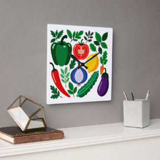 Relógio Quadrado padrão de legumes