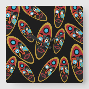 Relógio Quadrado padrão de máscaras modernas abstrato