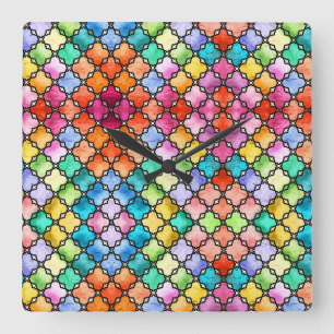 Relógio Quadrado Padrão de mosaico arco-íris
