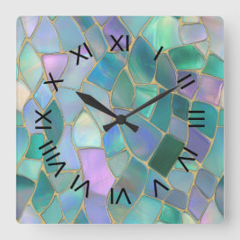 Relógio Quadrado Padrão de mosaico de vitral em cores pastel