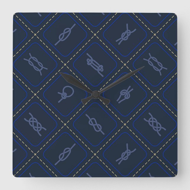 Relógio Quadrado Padrão de nó de corda náutica (Frente)