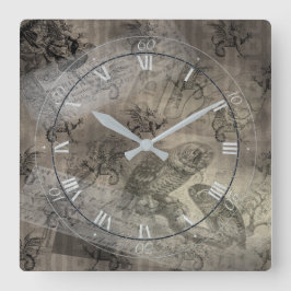 Relógio Quadrado Padrão de Papel de Ephemera do Halloween da Coruja