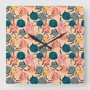 Relógio Quadrado Padrão de poses de ioga   Ioga sem costura 6