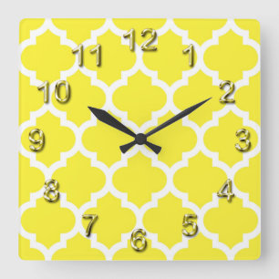 Relógio Quadrado Padrão de Quatrefoil Branco-Amarelo marroquino #5