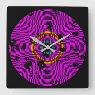 Relógio Quadrado Padrão de textura do disco de vinilo multicolora