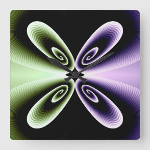 Relógio Quadrado Padrão Digital Petal Floral Roxo e Verde