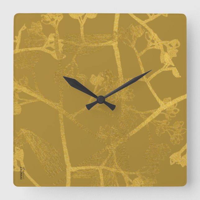 Relógio Quadrado Padrão Dourado Clássico do bege (Frente)