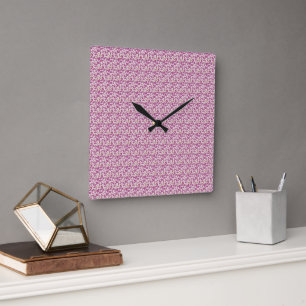 Relógio Quadrado Padrão Floral Botânico Rosa de Videira Design Flor