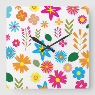 RELÓGIO QUADRADO PADRÃO FLORAL COLORIDO