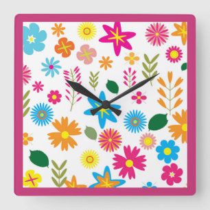 RELÓGIO QUADRADO PADRÃO FLORAL COLORIDO