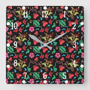 Relógio Quadrado Padrão Floral Com Fundo De Cor Suave - 45673
