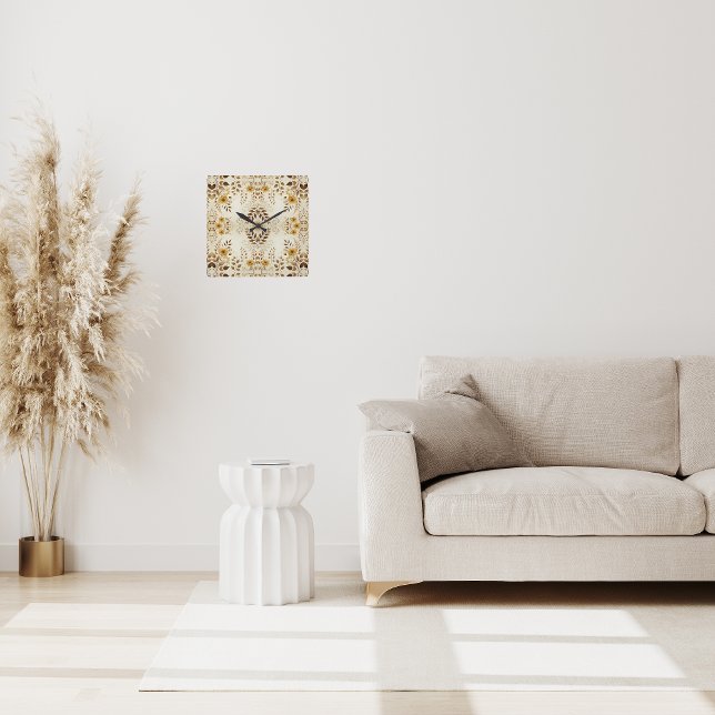 Relógio Quadrado Padrão Floral de Farmhouse (Criador carregado)