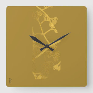 Relógio Quadrado Padrão Floral do Abstrato de Beige Dourado Chic