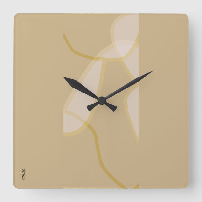 Relógio Quadrado Padrão Floral Elegante Dourado Beige Abstrato (Frente)