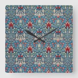 Relógio Quadrado Padrão floral em folhas verdes fundo azul