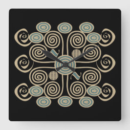Relógio Quadrado Padrão geométrico africano decorado por abstrato